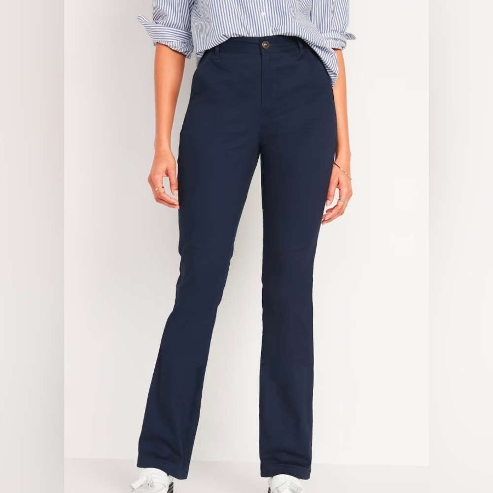NWT Old Navy High-Rise Navy Blue Flare Pants Adjustable waist (10)